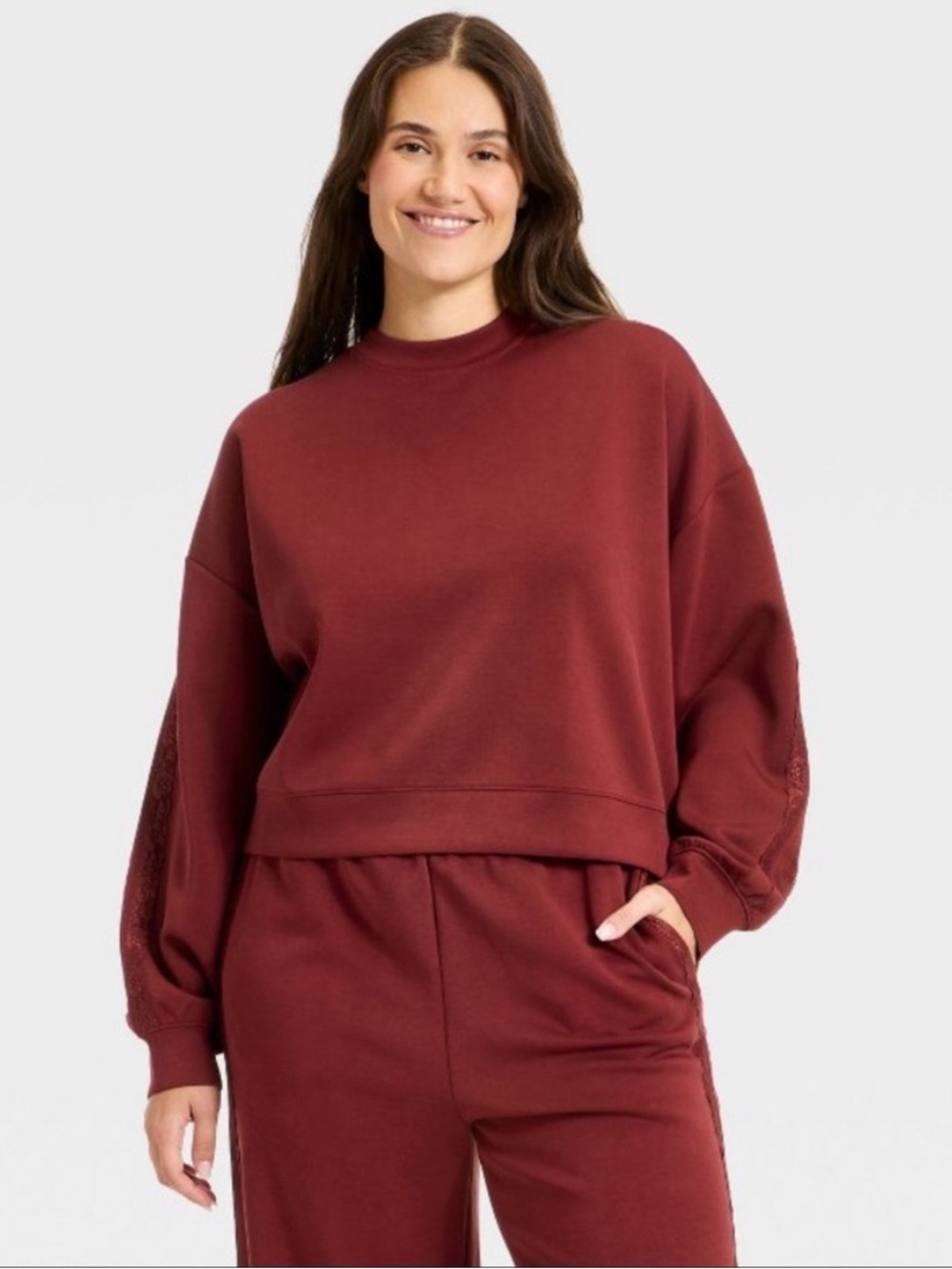 Women's Airy Sleek Lace Trim Crewneck Sweatshirt - All In Motion new 🆕